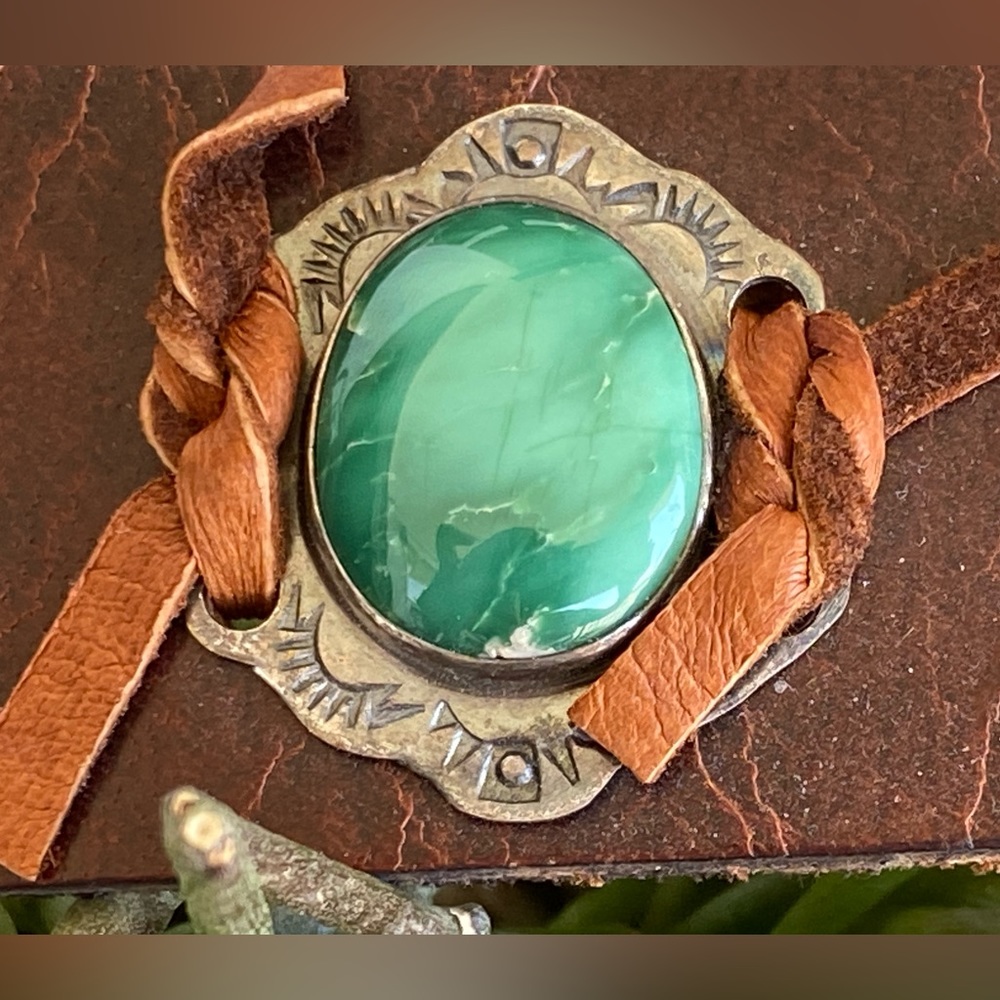 Broken Arrow Variscite Leather Cuff - Picture 10 of 12
